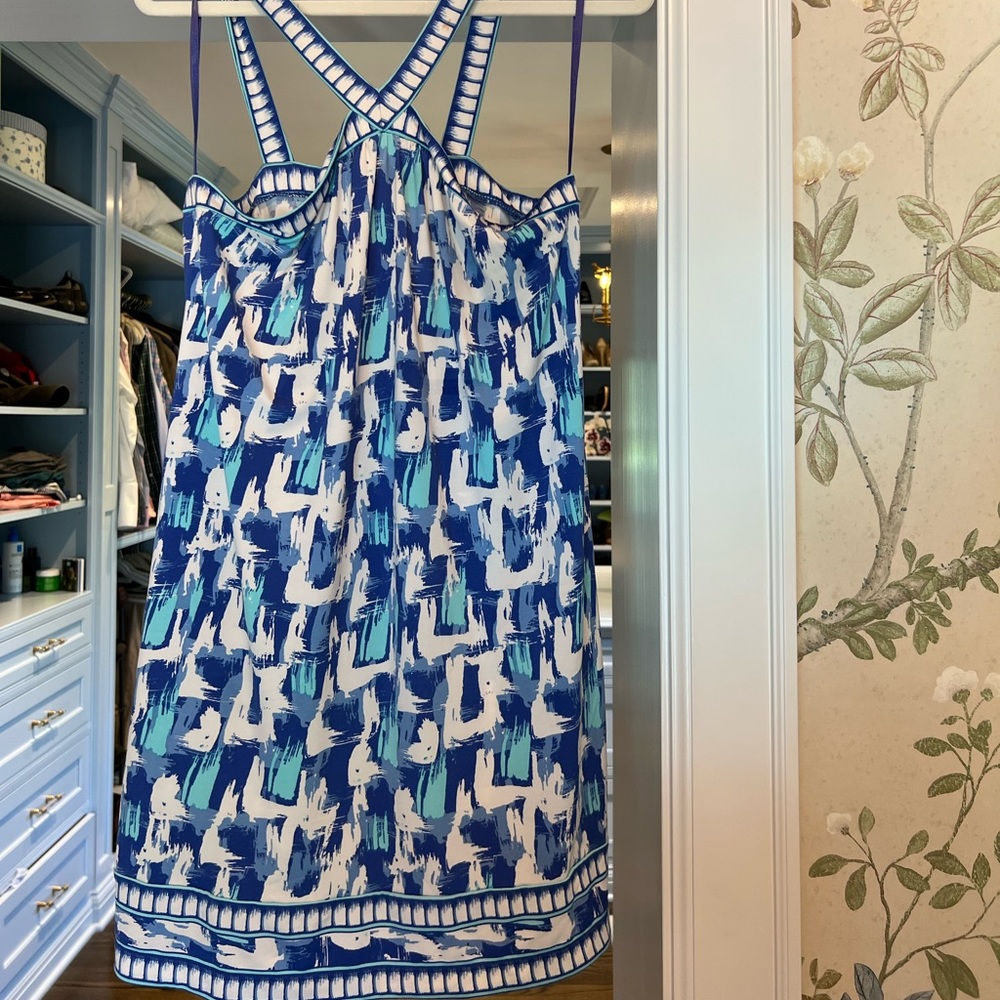 BCBG Max Azria blue and white halter dress